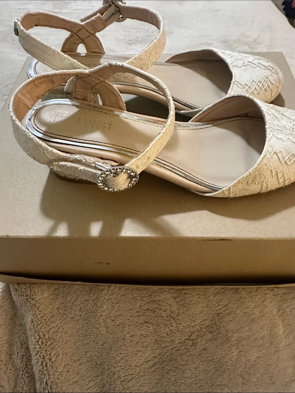 Nine West Girls' Lace Ankle-Strap Dress Flats in Ivory